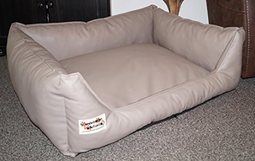 Hundebettenmanufaktur Hundebett Hundesofa Schlafplatz Kunstleder Similpelle Farbe und Größe wählbar von XS bis XXL (110 cm X 85 cm, Taupe)
