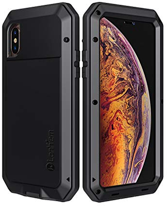 Lanhiem for iPhone X/Xs Case, iPhone 10 Case Heavy Duty Shockproof Tough Armor Metal Case with Screen Protector, 360 Full Body Protective Cover for iPhone X/Xs/10 - Black
