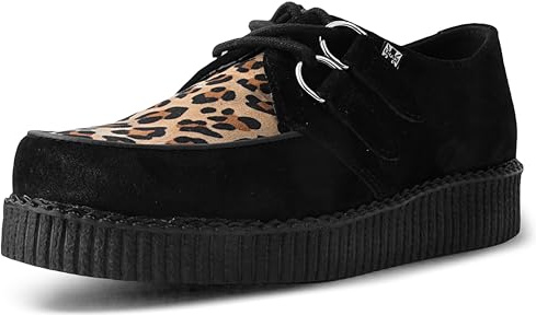 T.U.K. Shoes F8142 Unisex-Adult Creepers, Black & Leopard Viva II Low Creeper - US: Men 13 / Women 15 / Black/Suede