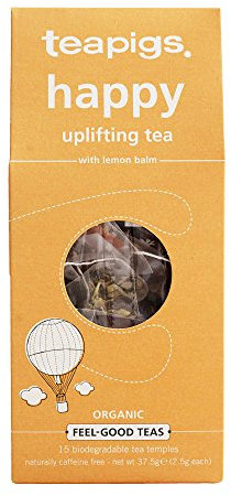 teapigs Happy Tea with Lemon Balm, 15 Biodegradable Temples, Bright & Cheerful Blend, Mood-Boosting, Organic, Naturally Caffeine-Free, Suitable for Vegetarians Vegans