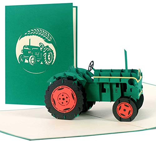 Diese-Klappkarten 3D Pop Up Karte Geburtstag mit Traktor Motiv - Traktor Popup Karte zum Geburtstag - Gutscheinkarte Pop Up Effekt Traktormotiv - Geburtstagskarte 3D