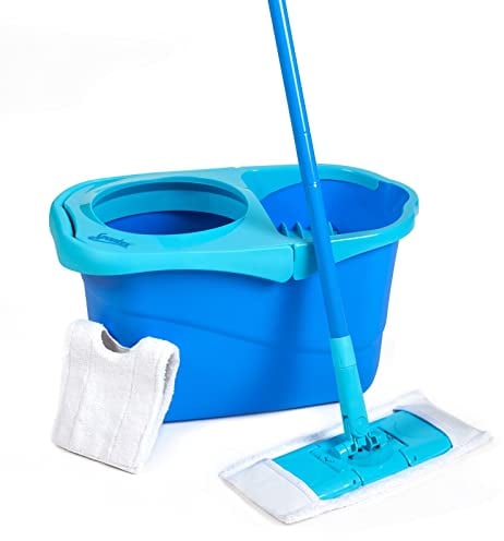 Spontex Express System+, Mikrofaser Bodenwischer-Set mit Eimer und Rotationssystem, schnelle und komfortable Reinigung, inkl. 2 Mikrofaserbezüge, 1 Set