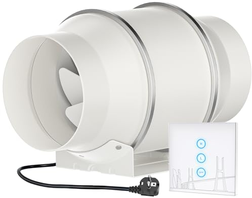HG Power Regelbarer Rohrventilator 150mm, Abluftventilator Leise 530m³/h Mit kabellosem Controller Rohrlüfter mit EU-Stecker für Küchen Badezimmer Garage Wachstumszelte Hydroponik Keller Belüftung