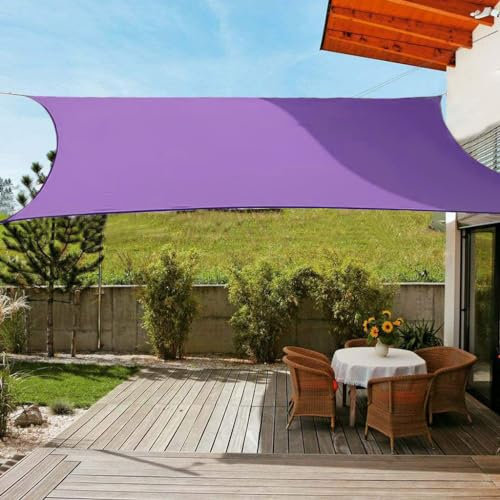 OldPAPA Voile d'Ombrage Rectangle Étanche Crème Solaire Poids Léger Jardin Balcon Parasol Bloquer 95% UV Bloc avec Corde Libre Violet 3x4m