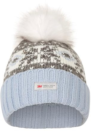 Mountain Warehouse Thinsulate Fairisle-Damenmütze mit Bommel - warme Wintermütze für Damen, atmungsaktiv, pflegeleicht - am besten fürs Reisen, Spazieren & Campen Grau Einheitsgröße