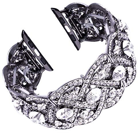 Vikoros Braccialetti compatibili con Apple Watch Band 38 mm 40 mm Iwatch Series 5 4 3 2 1 per donne e ragazze, Bling Dressy elastico braccialetto elastico gioielli strass cinturino in metallo, nero