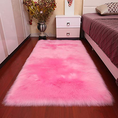 Lsimeru Rosa Teppich Lammfellimitat Groß 60x150cm Rechteckig Teppich Schaffell Kunstfell Dekofell Longhair Fell Bohemian für Schlafzimmer Kinderzimmer Wohnzimmer
