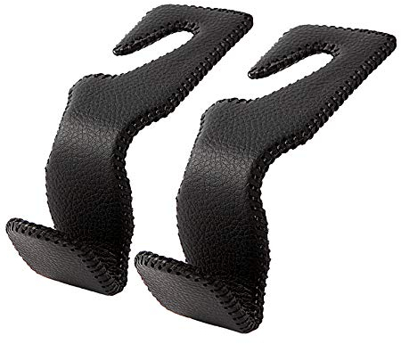 AMVOYOA Haken für Handtaschen und Taschen für das Auto, Haken für die Kopfstütze, hochwertiger Lederhaken, 2er-Pack, schwarz