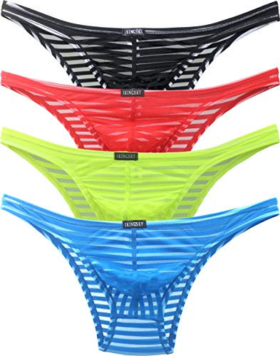 iKingsky Micro Slip Homme Taille Basse en Coupe Bikini sous-vêtements Semi-Transparent pour Homme (XL, Pack de 4)