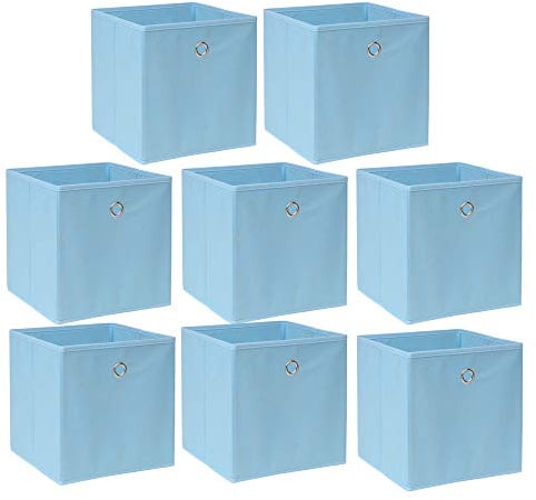 BonChoice Foldable Storage Cubes Boxes for Home Organization, Eyelet Non-Woven Fabric Wardrobe Cabinet Chest Bin Organizer Basket for Clothes Bedding Toys Towels, Collapsible & Durable (8, Blue)