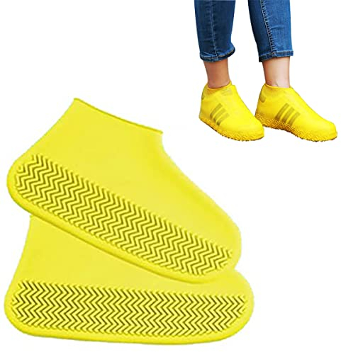 1 paia copriscarpe in silicone impermeabile, riutilizzabili lavabile antiscivolo e resistente all'usura portatile Copertura scarpe per scarpe per giornate di pioggia e neve viaggio (M,Giallo)