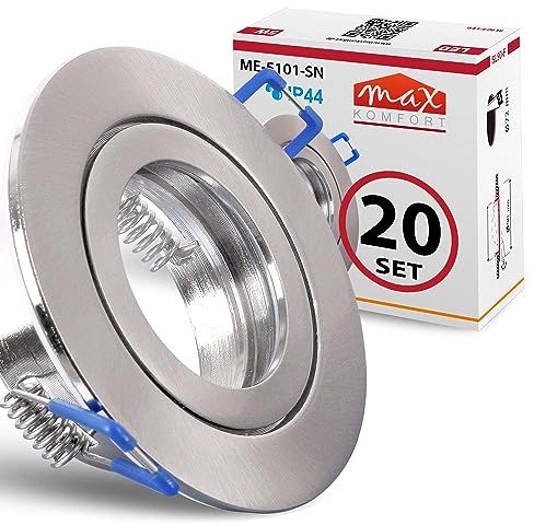 20x Einbaustrahler Bad IP44 mit GU10 Fassung RUND eisen gebürstet Einbauspot Einbauleuchte Rahmen Rostfrei Deckenspot Strahler Spot 5101