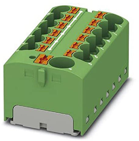 PHOENIX CONTACT PTFIX 10/12X4 GN Verteilerblock, 450 V, 32 A, Anzahl der Anschlüsse 13, Querschnitt 0,2 mm² - 6 mm², AWG 24 - 10, Breite 46,3 mm, Höhe 21,7 mm, Grün, 8 Stück