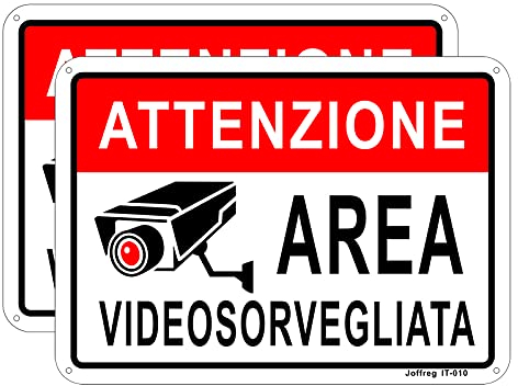 Joffreg Cartello Area Videosorvegliata,Telecamera Videosorveglianza per Negozio e Proprietà Privata in Alluminio,18 x 25 cm,Facile da installare,Resistente UV,Resistente alle intemperie,2 pz