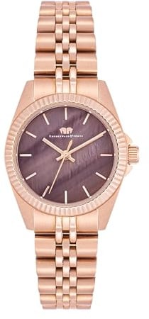 Rhodenwald & Söhne Damen Uhr Edelstahlarmband Roségold Quarzuhr 5 ATM | Gliederarmband,Zifferblatt Perlmutt,Braun,Mineralglas,Obélisque-Zeiger,analog,Fashionuhr,Armbanduhr,10010367