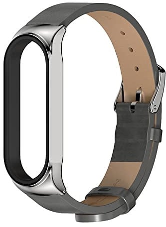 BrynnShop Kompatibel Mit Xiaomi Mi Band 5 Armband Lederarmband Mi Band 6 Ersatzarmband Leder Replacement Armband Mi Band 5/6 Metall Edelstahl Stoßfeste Schutz Uhrenarmband (Silber grau,Mi band5/6)