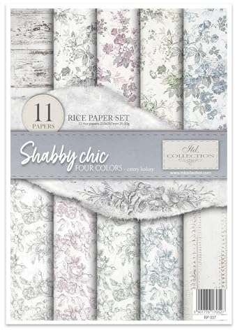 ITD Collection RP037 Reispapier, Shabby Chic Four Colors, 29,7 x 21 cm