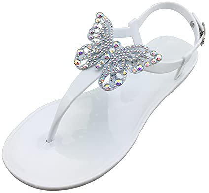 Sandalen Damen Jelly Schuhe Sommer Bohemian Strass Flach Rutschfest Sandaletten Zehentrenner Schuhe Elegant Hausschuh Pantoletten Mode Flip Flop Pantoffeln Slipper Slip-On Schlappen Latschen
