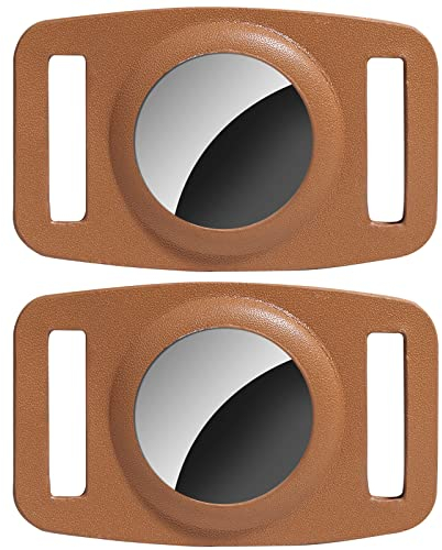 AICase 2 Pack airtag Hundehalsband Lederhülle,AirTag Halter für Hundehalsband und Katzenhalsband,AirTag Tasche für Hundegeschirr.Robuste und solide GPS Tracker Tasche(Braun)