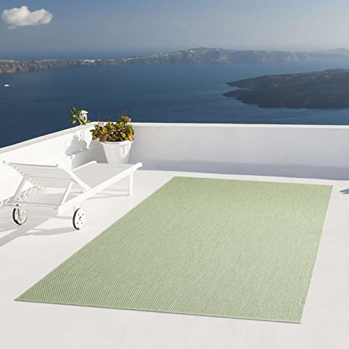 Taracarpet Outdoor Teppich Wetterfest Wohnzimmer Balkon Küchenteppich Flachgewebe Sisaloptik Einfarbig Uni grün 080x150 cm