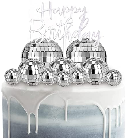 YGCHEN Discokugel Tortendeko Disco Ball Cake Toppers Happy Birthday Torten Topper Spiegelkugel Kuchen Deko für Disco Thema Party Hause Dekorationen (12 Stück)