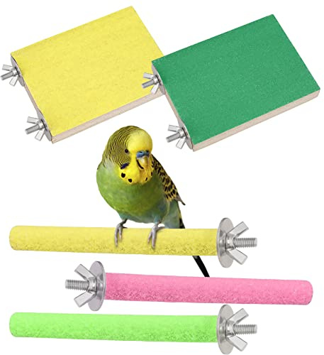 upain 5 Pack Parrot Budgie Perch, Natural Wood Bird Scrub Perch Platform | Paw Grinding Stick Bird Cage Toys Accessories for Small Parakeets Cockatiels Budgies Parakeet Lovebird