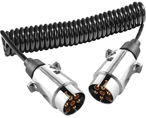 AGRISHOP Cavo di Prolunga per Rimorchio, Cavo Adattatore Rimorchio 7 Poli, Estensione Spiral Cavo per Rimorchio con Maschio Spina 7Poli 12v, 2.4m,Spiral Cavo di Prolunga Rimorchio per Caravan