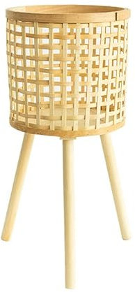 JYCRA Bamboo Plant Stand,Handmade Woven Plant Stand with Removable Legs,Boho Plant Stand for Indoor and Outdoor Plants(Khaki,M)