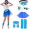 Cckuu 80s Fancy Dress for Women Girls Waterproof Bumbag Waist Packs Headband Wristbands Leg Warmers Earrings Sunglasses 80s Accessories for Neon 80s Fun Run Teams(Blue)