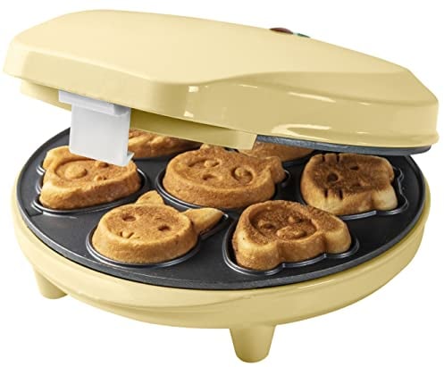Bestron Waffeleisen für Mini-Cookies, Mini-Cookie-Maker in Tiermotiven, Waffeleisen für Mini-Waffel-Kekse, mit Backampel & Antihaftbeschichtung, 700 Watt, Farbe: Gelb