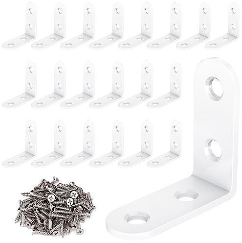 VOCIBO® 20 connettori ad angolo bianco, angolo in metallo, 90 gradi, 40 x 40 mm, in acciaio inox, angolo piccolo, con vite per montaggio ad angolo, staffa, mobili, tavolo, sedia, libreria