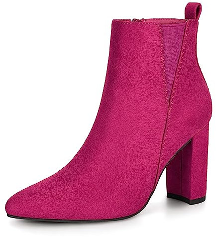 Allegra K Femmes Bottines à Talon Aiguille Bout Pointu Fermeture glissière Rose Vif 36