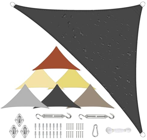 Sichtschutz Sonnensegel Wasserdicht Dreieckigig 3.6x3.6x5.1m aus PES-Polyester 95% UV-Schutz Witterungsbeständig Reißfest Viele Größen und Farben mit Befestigungsset für Terrasse Garten, Anthrazit