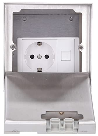 AC250V 4000W 16A Unterputz Steckdose mit EU Stecker und Computer Netzwerkkabel Buchse, Edelstahl Marmor Muster Haushalts Flachboden Steckdose