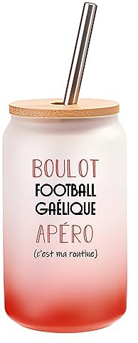 Planetee Verre Cocktail football gaelique c'est ma routine | Idée Cadeau Verre à Eau avec Paille
