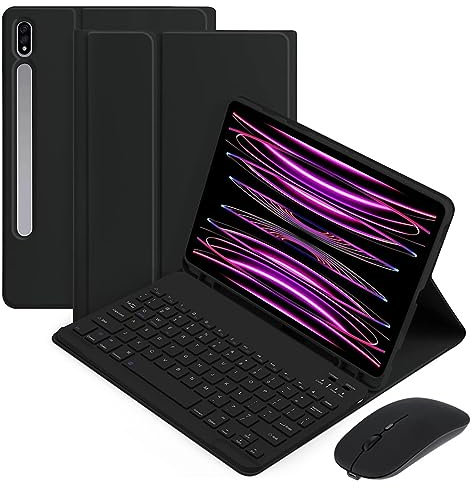 Funda con Teclado y Ratón para Samsung Galaxy Tab S9 de 11 Pulgadas 2023 (Modelo: SM-X710 / SM-X716B / SM-X718U) Tablet Funda Protectora con Teclado Bluetooth y Ratón Packs (Negro)