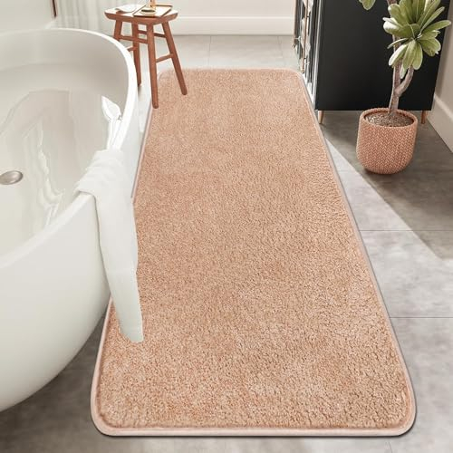 Rururug Badematte Beige, Weiche Mikrofaser Badezimmermatte, Badezimmerteppich Groß Bad Teppich 120x50cm, rutschfeste Waschbar Badvorleger