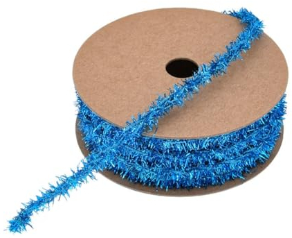 Yurosiay 10Yard×8mm Weihnachten Lametta Band Mini Lametta Girlande Bunte Glitzer Metallisch Lametta Weihnachten Dekoband Geschenkband Glänzend Dünnes Lametta Weihnachtsbaum Band für Party Blau