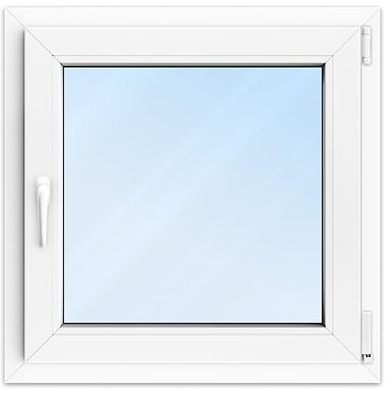 FENSTERVERSAND - Kunststofffenster Weiß - zu öffnendes Fenster 80x80 Kunststoff mit Griff, Dreh- & Kippfenster, 2-fach Verglasung, Klarglas - DIN rechts - BxH: 800x800 mm, 70 mm Profil