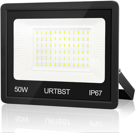 URTBST LED Strahler Außen 50W, 5000LM Außenstrahler IP67 Wasserfest Scheinwerfer, 7000K Kaltweiß Superhell Fluter für Garten, Garage, Hof, Flur, Auffahrt