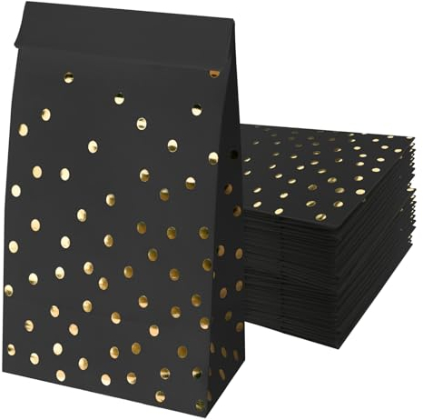 Geschenktüten, Schwarz Papiertüten mit Goldfolie Gepunkt 24 Stück Partytüten Kraftpapier Tüten