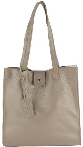 modamoda de - T247 - Ital. Leder Shopper mit herausnehmbarer Innentasche, Farbe:Dunkeltaupe