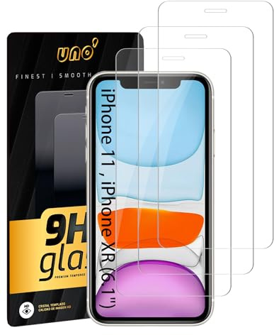 UNO' - 3 Stück Displayschutz für iPhone 11/XR (6,1). Anti-Fingerabdruck, kratzfest, Oberflächenhärte 9H, blasenfrei, ultra resistent, ultra transparent.