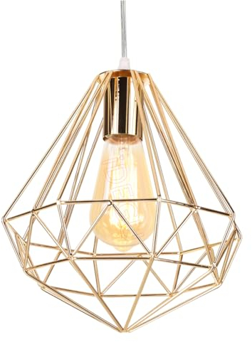 iDEGU Retro Hängelampe Vintage Lampe im Industrie Design Käfigform Lampenschirm aus Metall E27 Pendelleuchte Gold Hängeleuchte für Esszimmer Küche Schlafzimmer Wohnzimmer Restaurant (25cm)