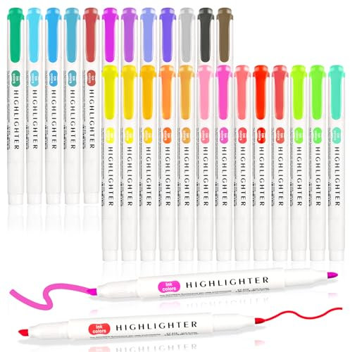 HeeDz Highlighters Pens, 25 Colors Highlighter Markers, Dual Tip Cute Aesthetic Stationery for Colouring, Underlining, Highlighting, Note-Taking, Journals