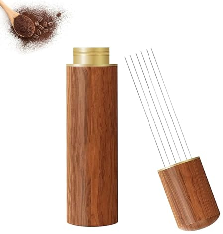 2 PCS Wdt Tool, 5-Pin Flat Head and 6-Pin Circular arc Head HeadCoffee Stirrers, Natural Wood Handle Stainless Steel Coffee Distributor Needle, Coffee Lovers and Baristas Making Accessories