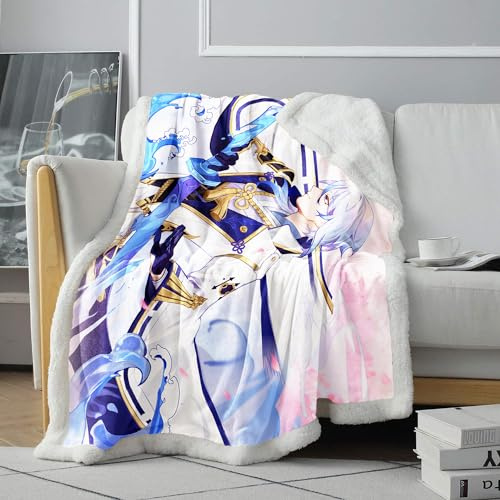 Genshin Impact Kamisato Ayato 3D Dicke warme Fleece Decke, Fleece Überwurf, Decke, Klimaanlage, Decke, Vier Jahreszeiten, für Kinderbett oder Couch, 80 x 120 cm, Sherpa