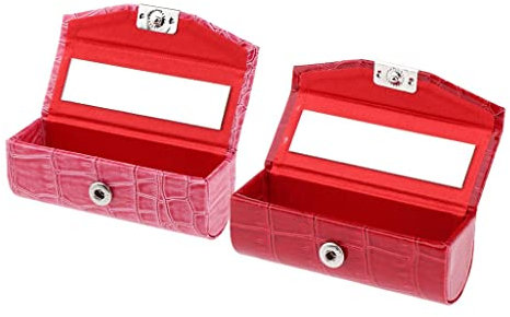 perfk Custodia per Rossetto in Pelle Donna Da Donna 2 Pezzi con Rettangolo Porta Rossetto a Specchio per Borsa Da Viaggio, Rosa Rossa Rossa