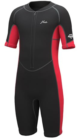 Hevto Kids Wetsuit Shorty Boys Girls Youth 2mm Neoprene Short Wet Suit in Cold Water for Swimming Snorkeling Surfing Diving (K1S-Red, 10)