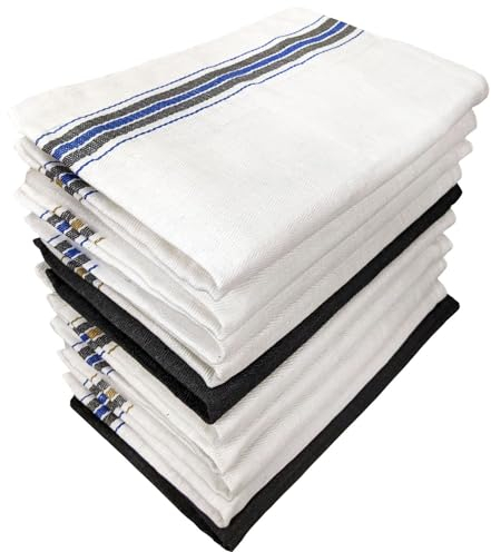KURNI Lot de 10 torchons de cuisine 100 % coton et lin, doux et absorbants, avec une grande utilité pratique, 70 x 50 cm
